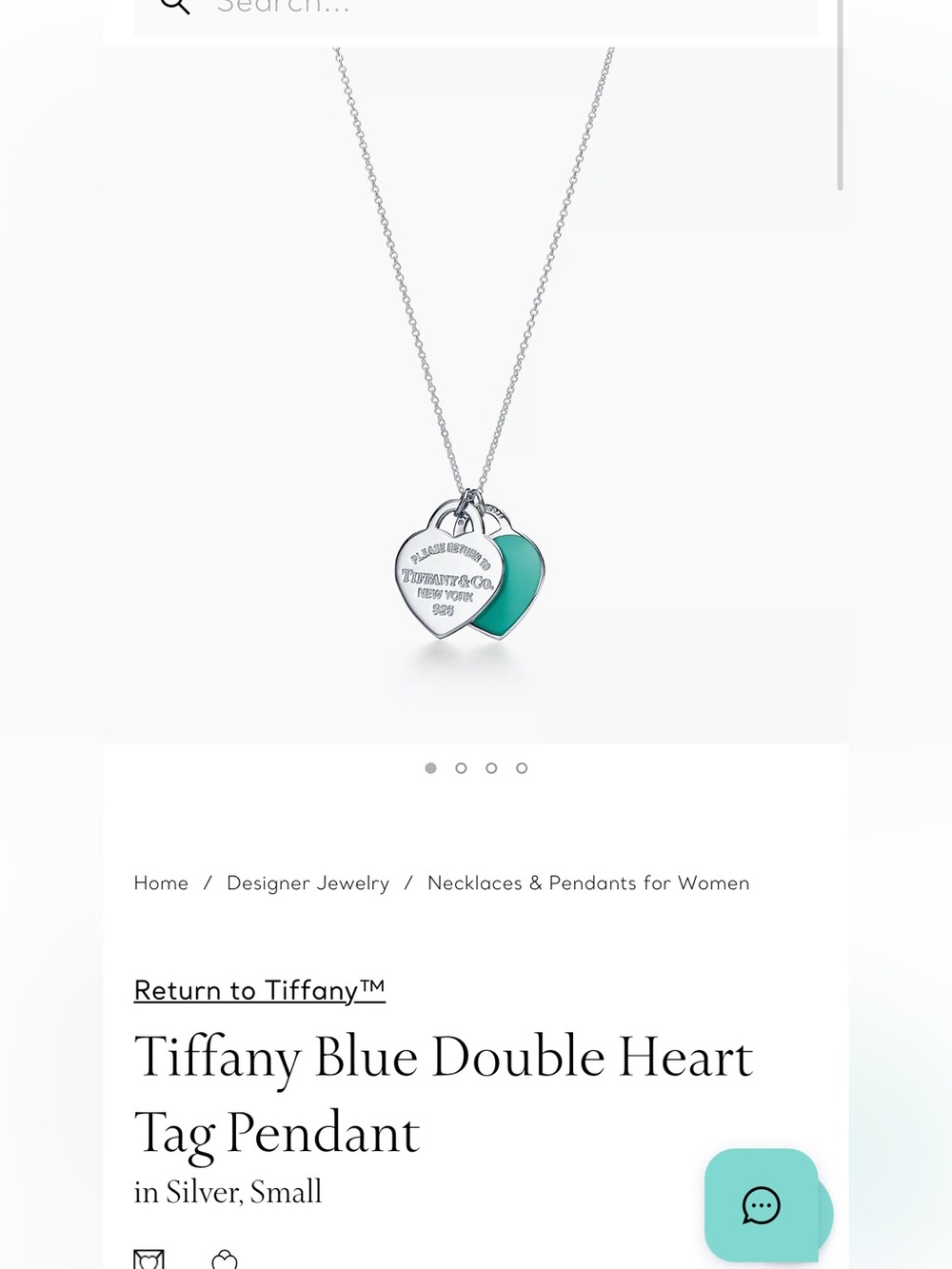 Tiffany & Co. Sterling Double Heart Pendant Necklace in Silver and Tiffany Blue